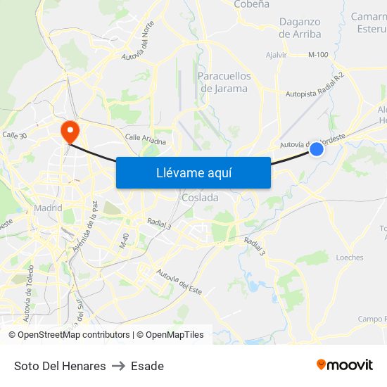 Soto Del Henares to Esade map