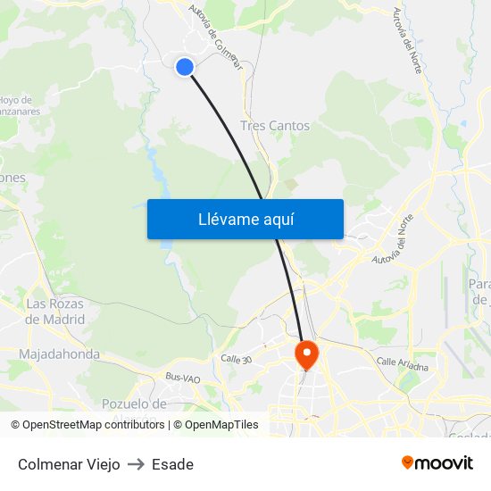 Colmenar Viejo to Esade map