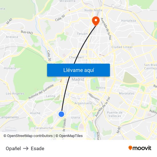 Opañel to Esade map