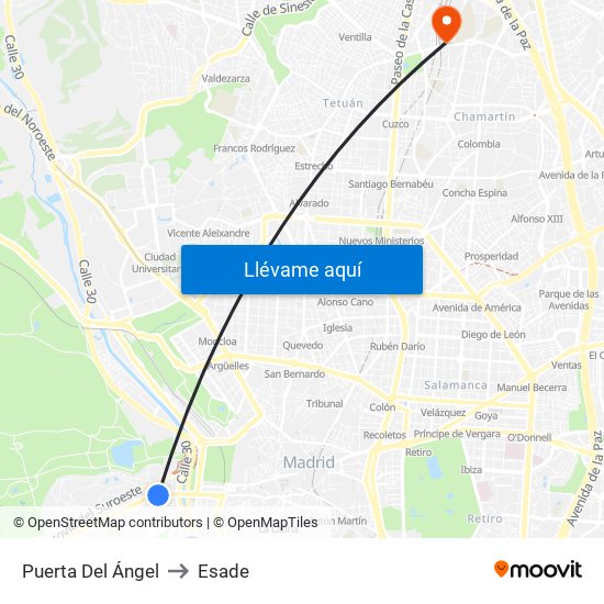 Puerta Del Ángel to Esade map