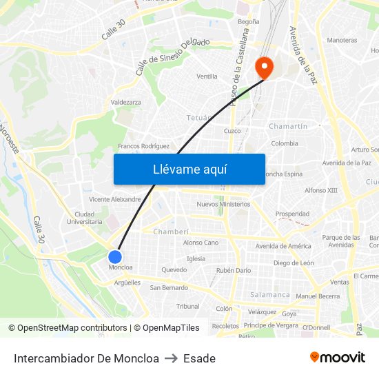 Intercambiador De Moncloa to Esade map