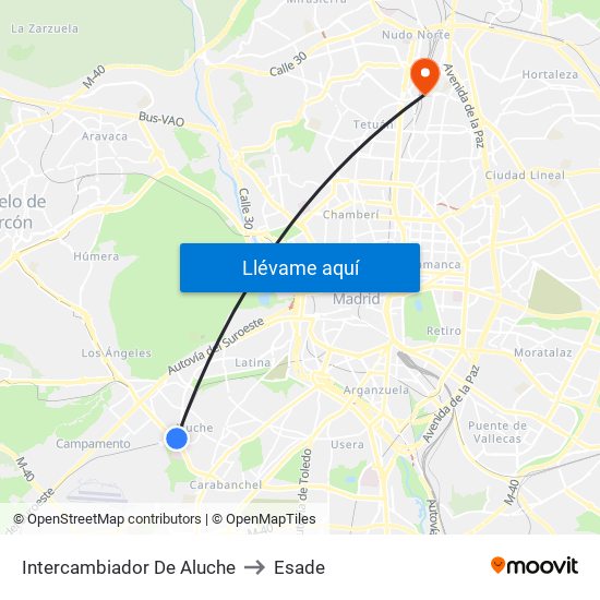 Intercambiador De Aluche to Esade map