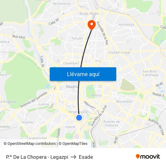 P.º De La Chopera - Legazpi to Esade map