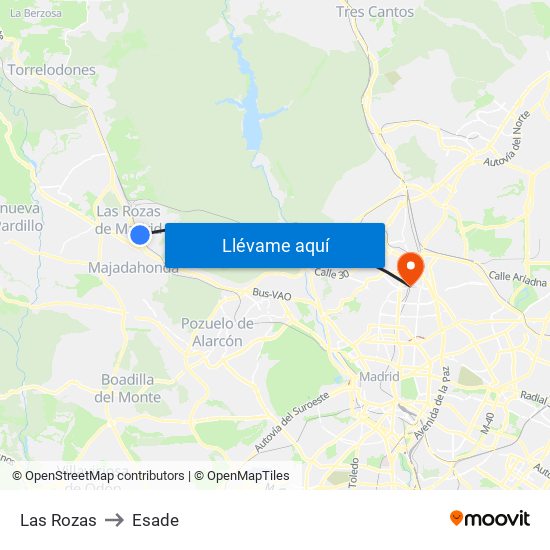 Las Rozas to Esade map