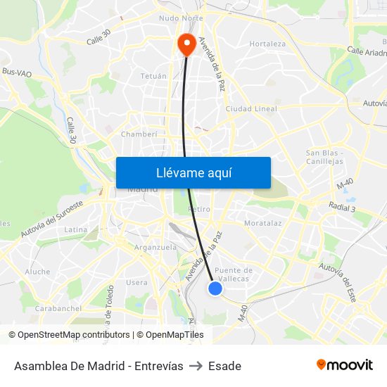 Asamblea De Madrid - Entrevías to Esade map
