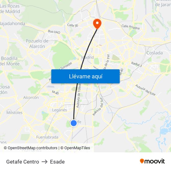 Getafe Centro to Esade map