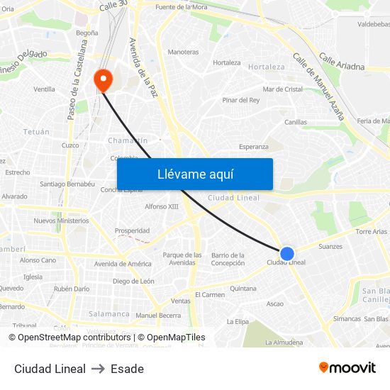 Ciudad Lineal to Esade map