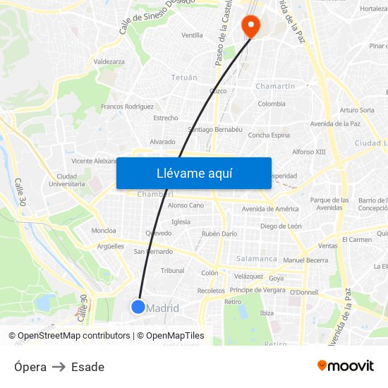 Ópera to Esade map