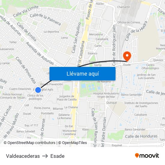 Valdeacederas to Esade map