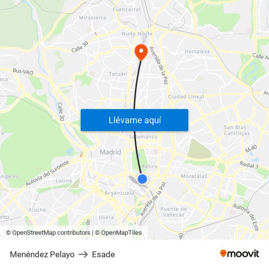 Menéndez Pelayo to Esade map