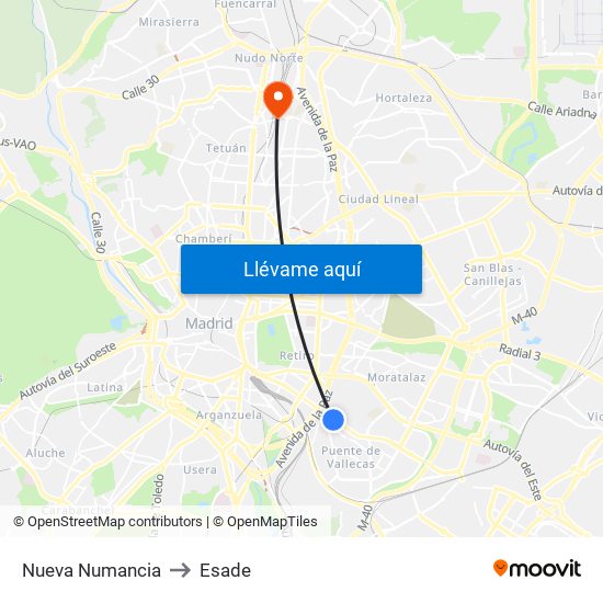 Nueva Numancia to Esade map