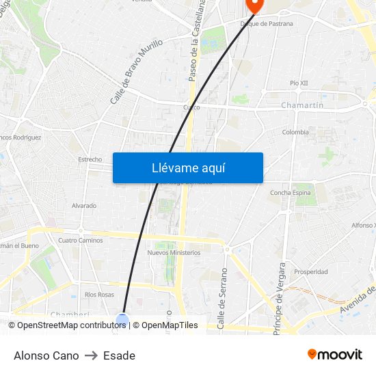 Alonso Cano to Esade map