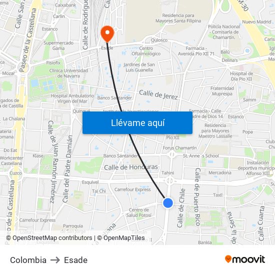 Colombia to Esade map