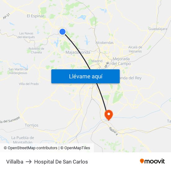 Villalba to Hospital De San Carlos map