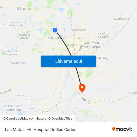 Las Matas to Hospital De San Carlos map