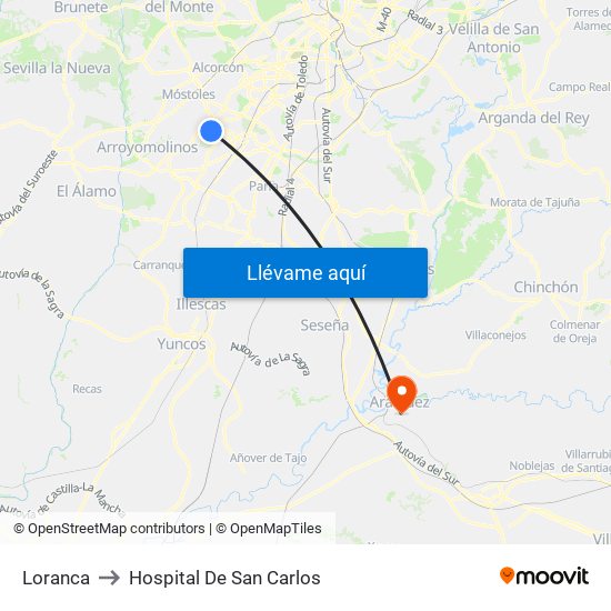 Loranca to Hospital De San Carlos map