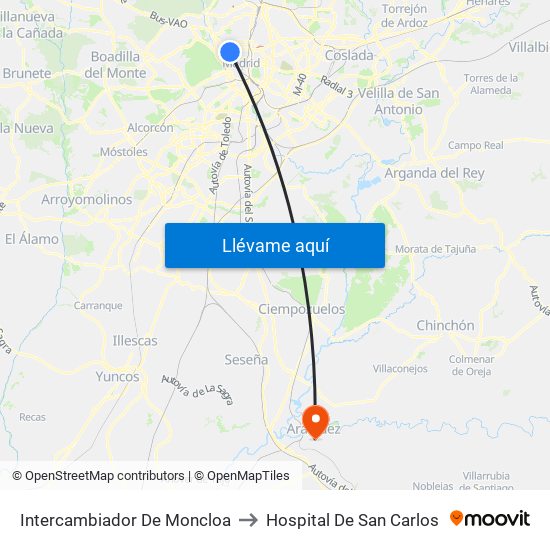 Intercambiador De Moncloa to Hospital De San Carlos map