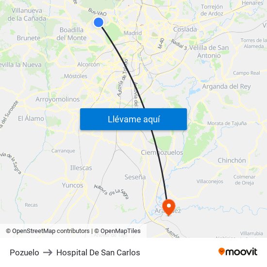 Pozuelo to Hospital De San Carlos map