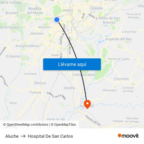 Aluche to Hospital De San Carlos map