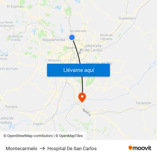 Montecarmelo to Hospital De San Carlos map