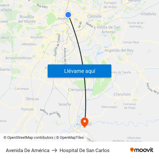 Avenida De América to Hospital De San Carlos map