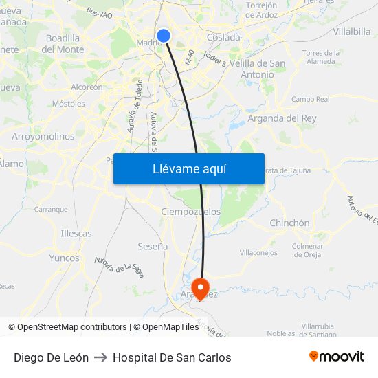 Diego De León to Hospital De San Carlos map