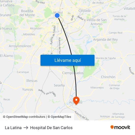 La Latina to Hospital De San Carlos map