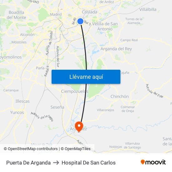 Puerta De Arganda to Hospital De San Carlos map