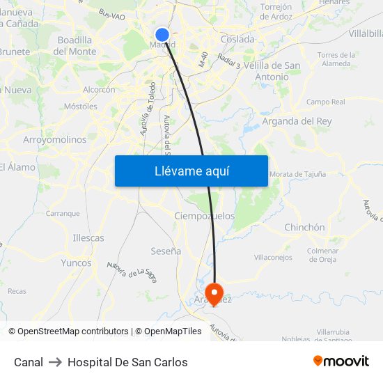 Canal to Hospital De San Carlos map