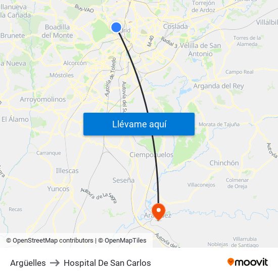 Argüelles to Hospital De San Carlos map