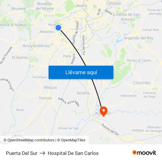 Puerta Del Sur to Hospital De San Carlos map