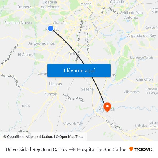 Universidad Rey Juan Carlos to Hospital De San Carlos map