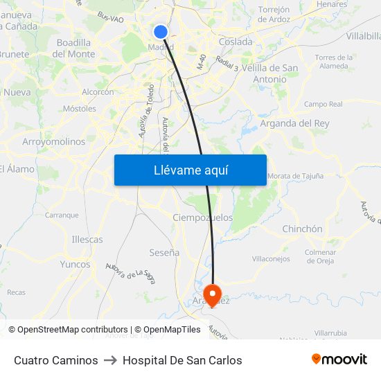 Cuatro Caminos to Hospital De San Carlos map
