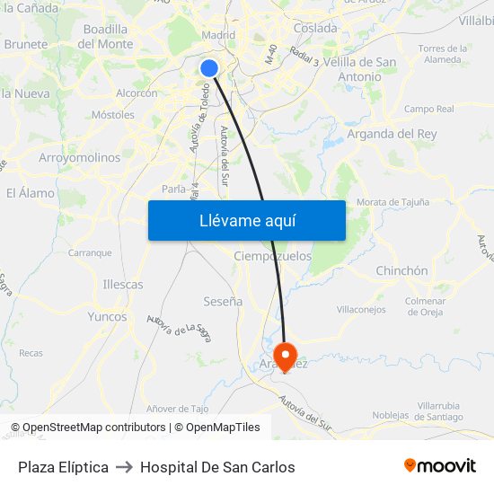 Plaza Elíptica to Hospital De San Carlos map