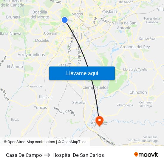 Casa De Campo to Hospital De San Carlos map