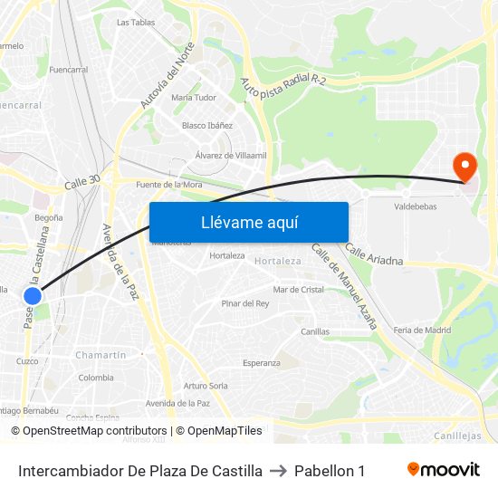Intercambiador De Plaza De Castilla to Pabellon 1 map
