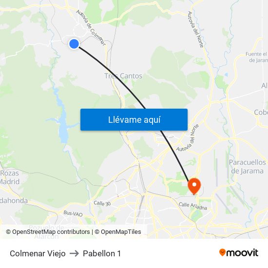 Colmenar Viejo to Pabellon 1 map