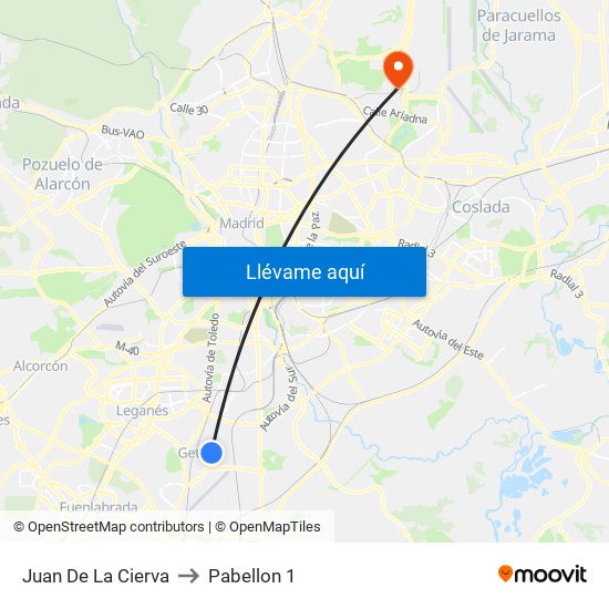 Juan De La Cierva to Pabellon 1 map