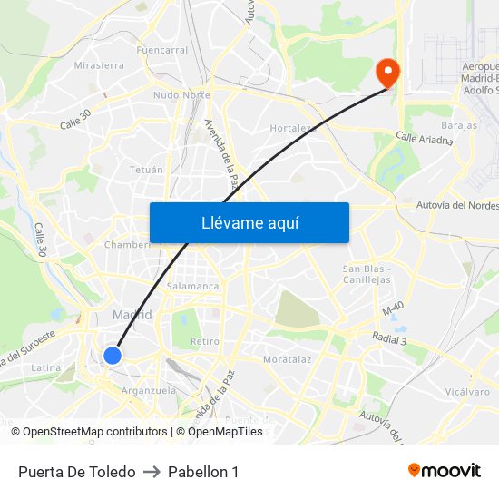Puerta De Toledo to Pabellon 1 map