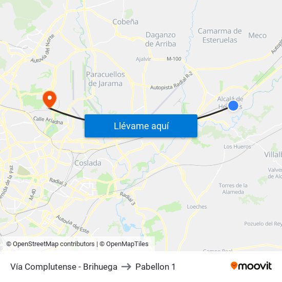 Vía Complutense - Brihuega to Pabellon 1 map