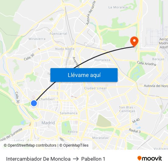 Intercambiador De Moncloa to Pabellon 1 map