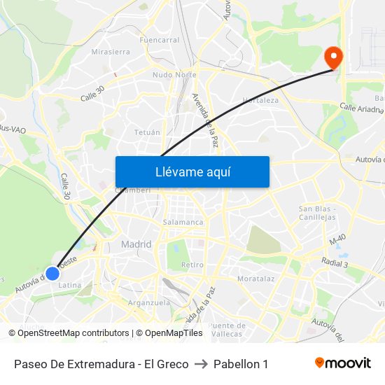 Paseo De Extremadura - El Greco to Pabellon 1 map