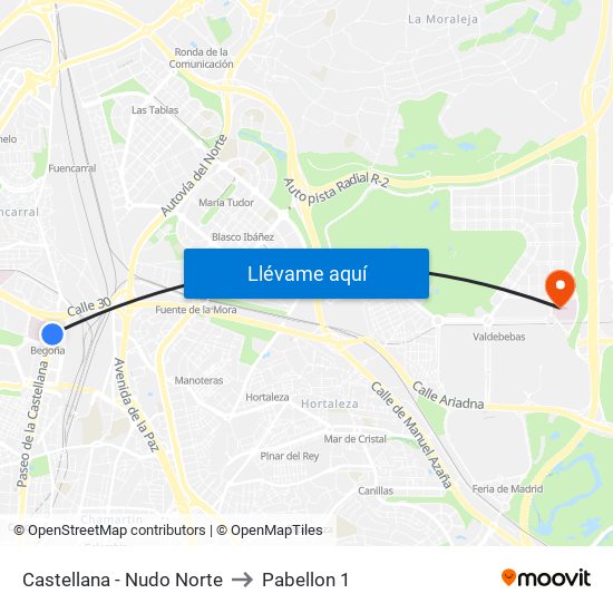 Castellana - Nudo Norte to Pabellon 1 map