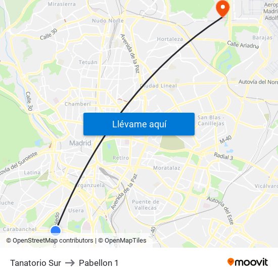 Tanatorio Sur to Pabellon 1 map