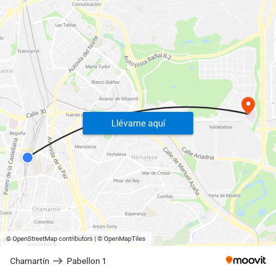 Chamartín to Pabellon 1 map