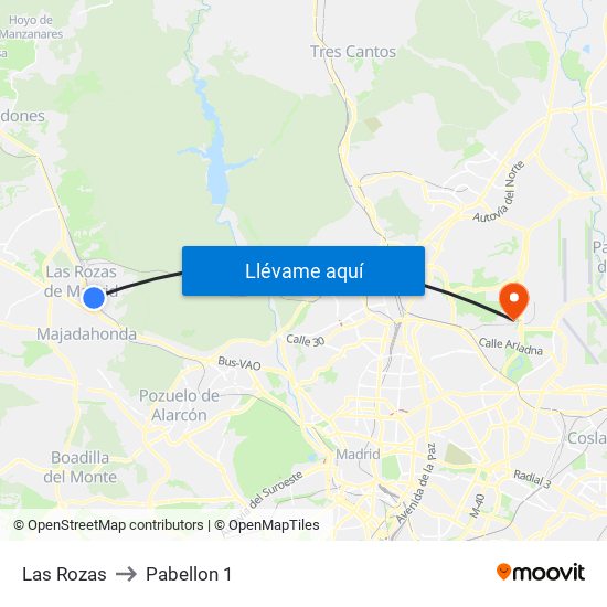 Las Rozas to Pabellon 1 map