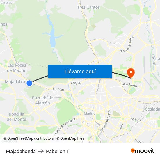 Majadahonda to Pabellon 1 map
