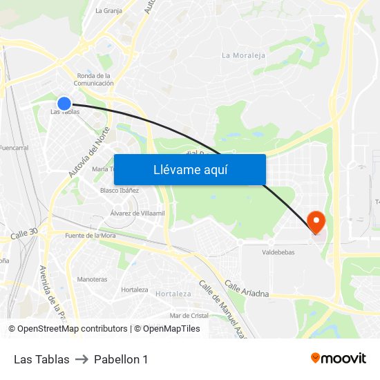 Las Tablas to Pabellon 1 map