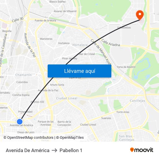 Avenida De América to Pabellon 1 map