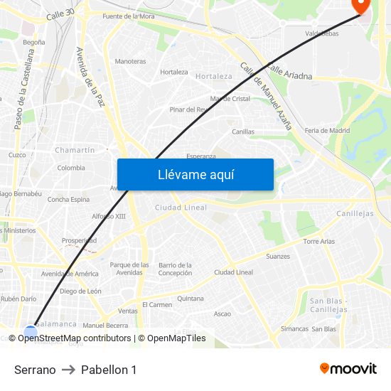 Serrano to Pabellon 1 map